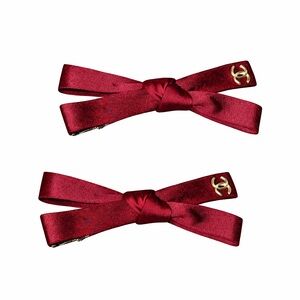 UPCYCLED Burgandy Hair Bows with Gold CC Logo